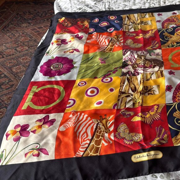 Salvatore Ferragamo Accessories - Salvatore Ferragamo Silk Scarf 33x33 Flowers and Animals Made in Italy